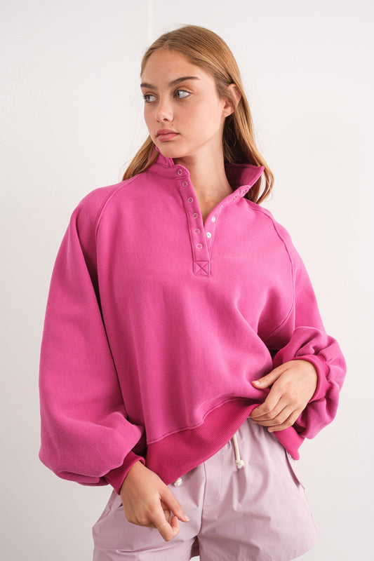 Piper Snap Button Collared Sweater - Fushia