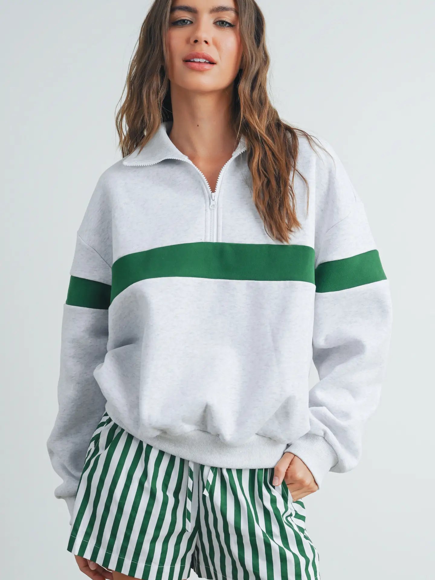 Two-Toned Half Zip Collar Sweatshirt