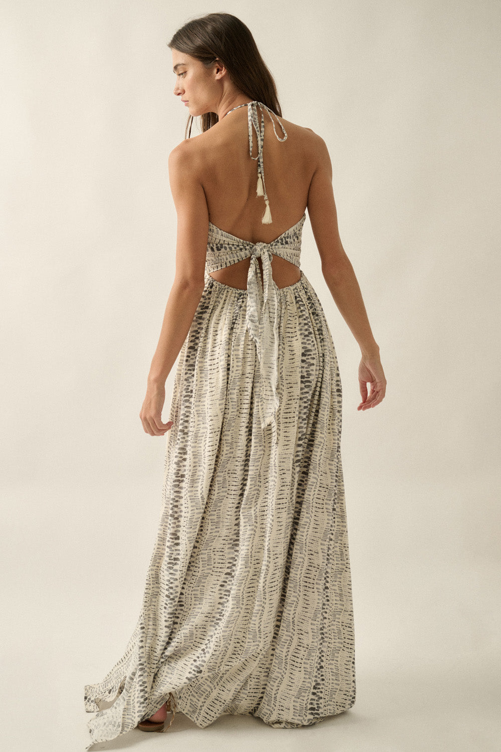 Aurora Abstract Tie-Back Halter Maxi Dress