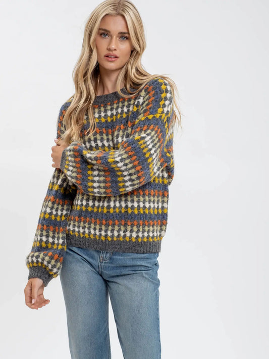 Multicolor Crewneck Knit Pullover Sweater