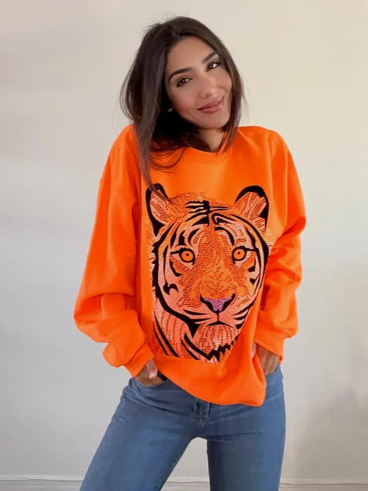 Tiger Crewneck Sweatshirt - Orange