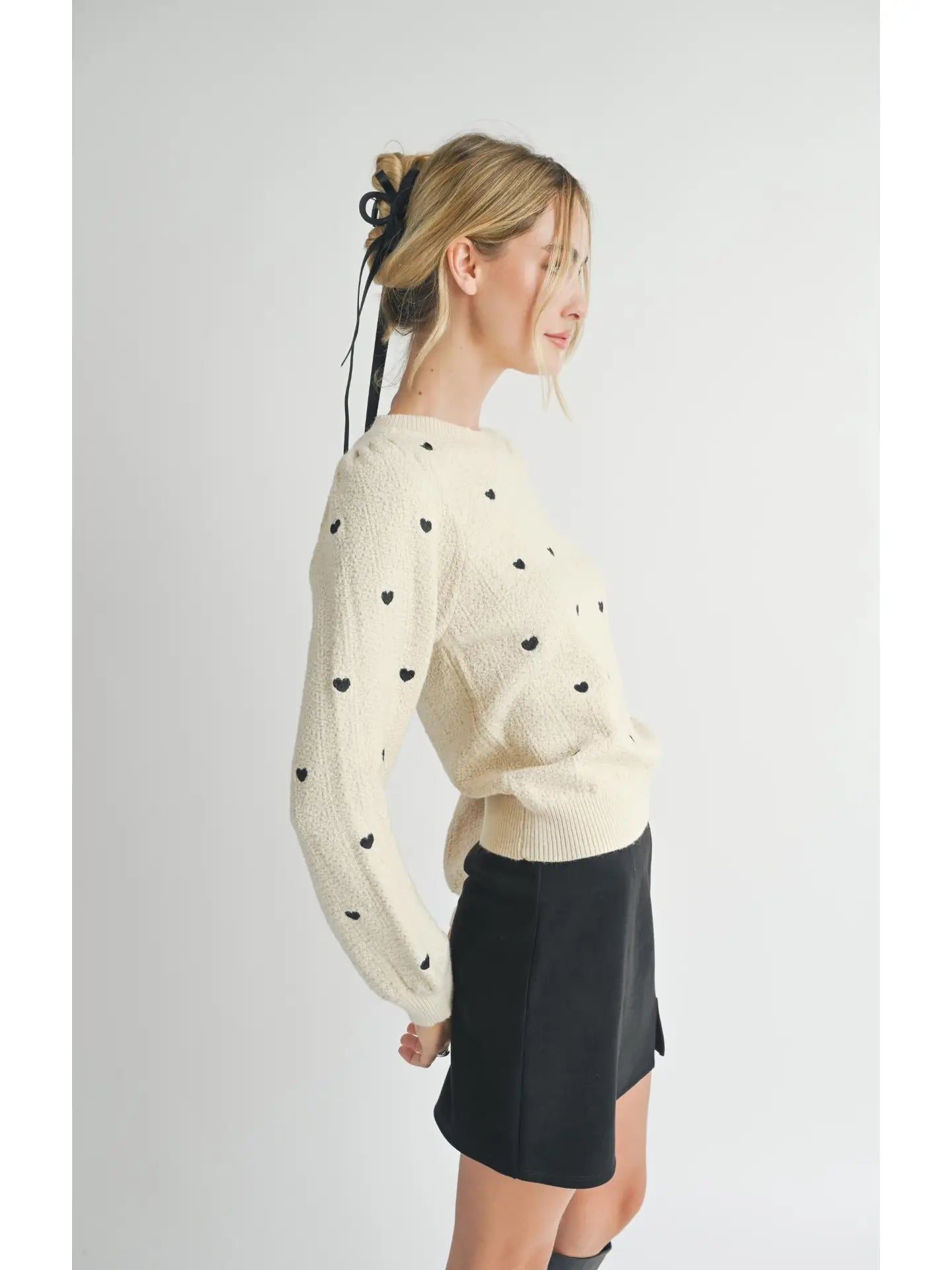 Heart Eyes Embroidered Sweater: Cream