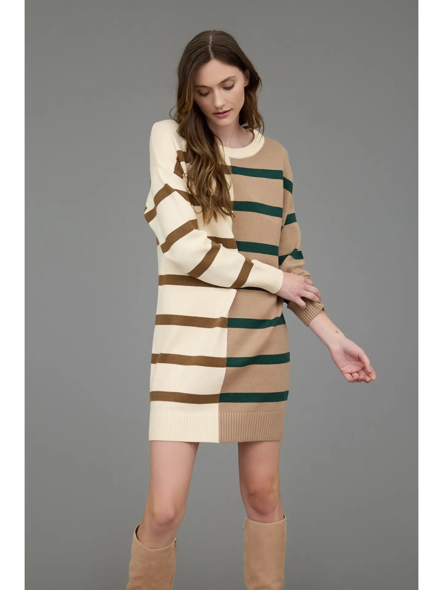 Stripe Colorblock Long Sleeve Mini Sweater Dress