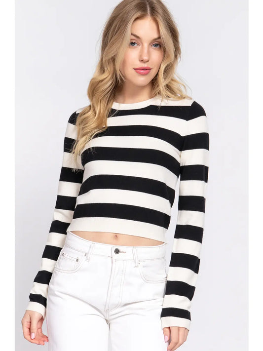 Crew Neck Fitted Sweater - Black
