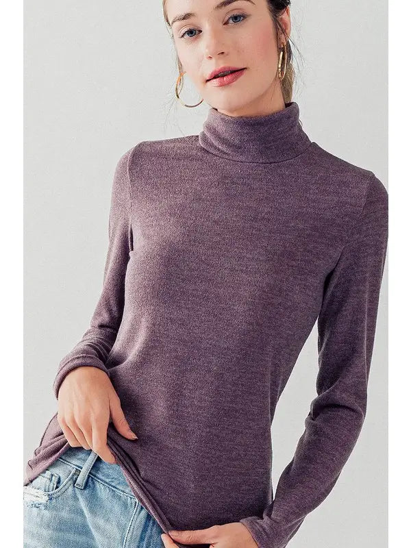 Ultra Lightweight Marble Turtleneck Top-Plum