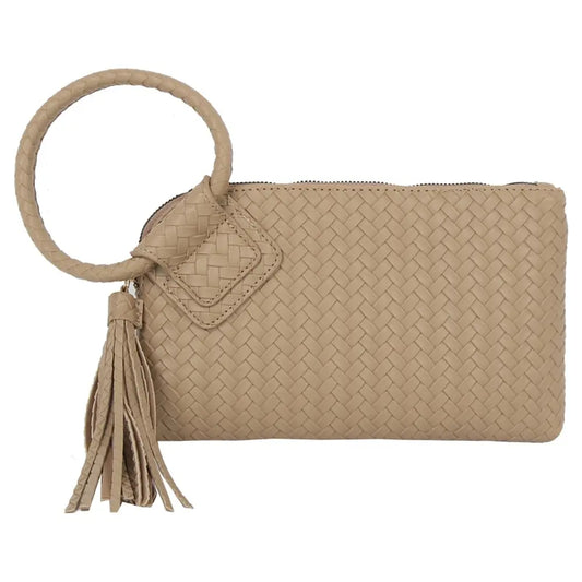 Faux Leather Woven Cuff Clutch Bag - Taupe