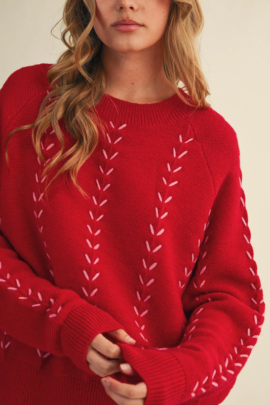 Penelope Embroidered Sweater - Red