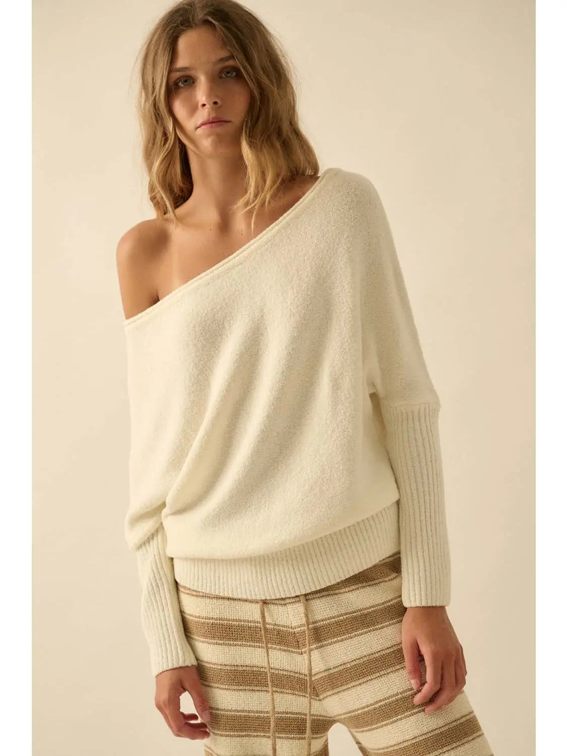 Textured One-Shoulder Dolman Sweater
