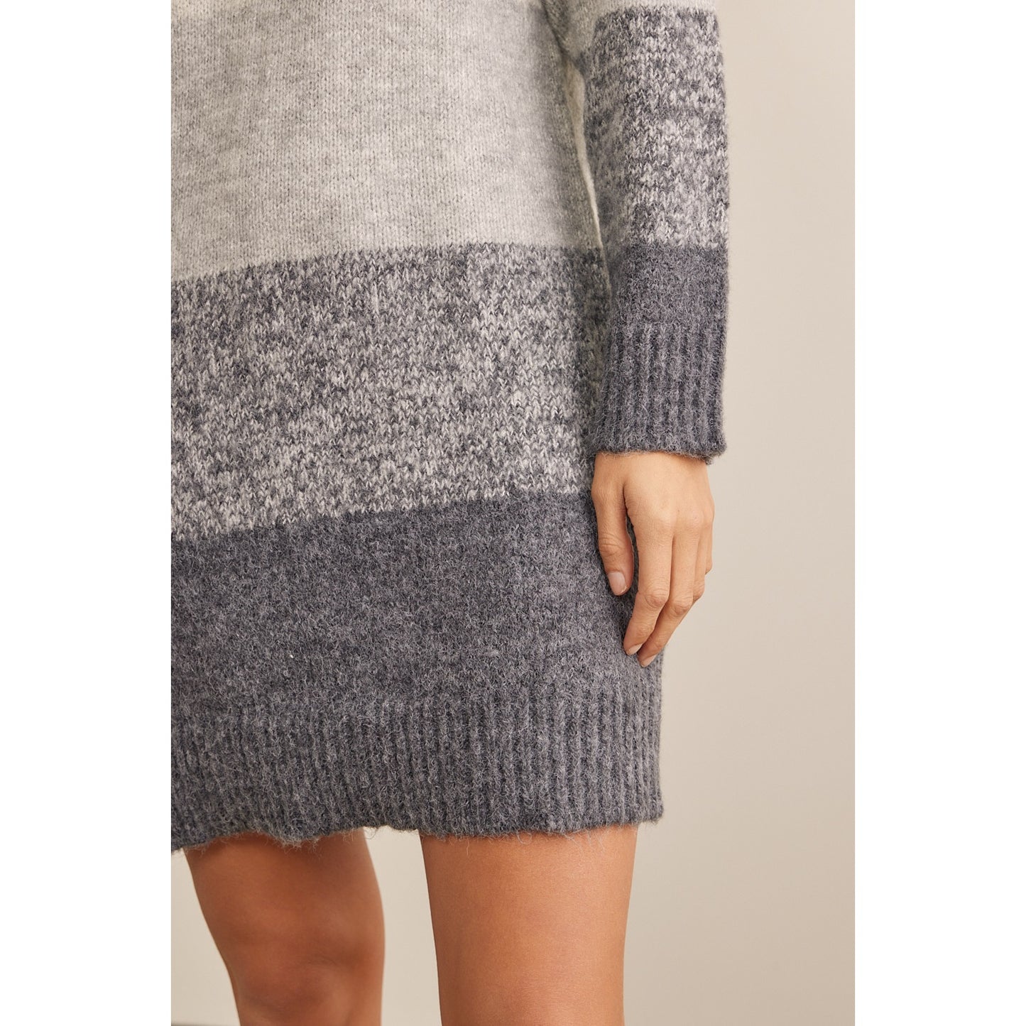 Wool Blend Colorblock Ombre Long Sleeved Sweater Dress