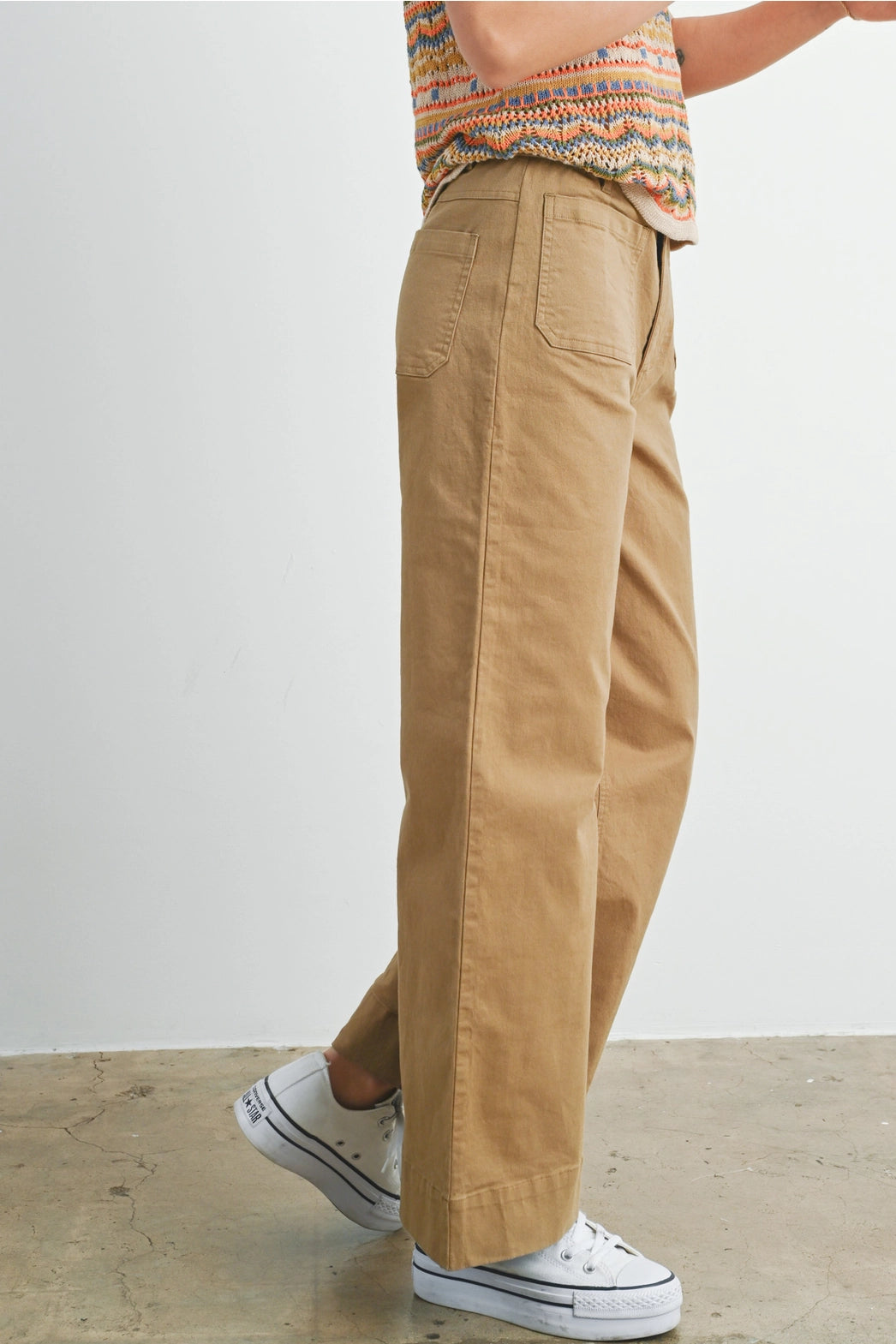 Wide Leg Long Length Pants Khaki