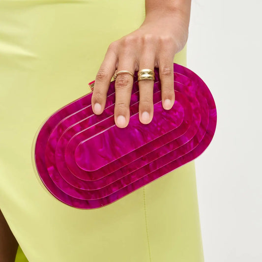 Art Deco Acrylic Evening Bag - Magenta