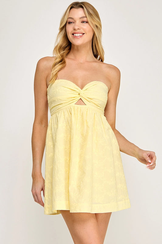 Lemon Twist Embroidered Mini Dress