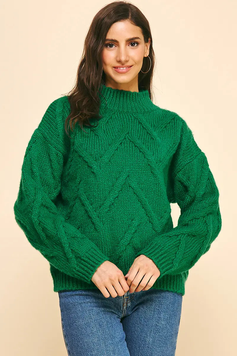 V-Pattern Sweater Pullover - Green