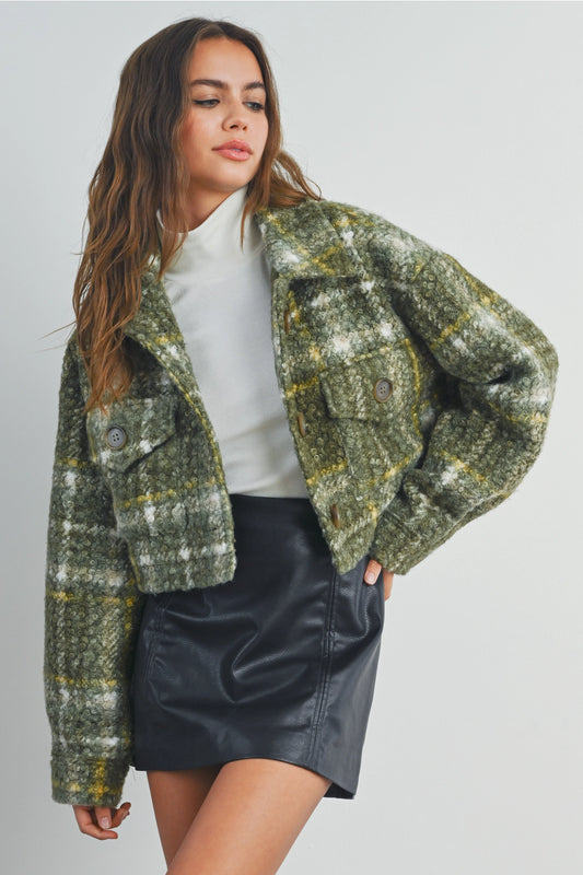 Plaid Pocket Fall Shacket Olive