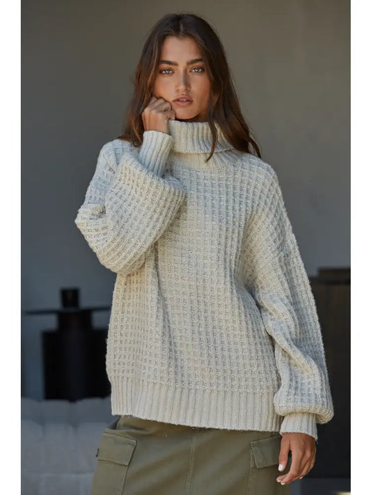 Turtle Neck Pullover Waffle Sweater