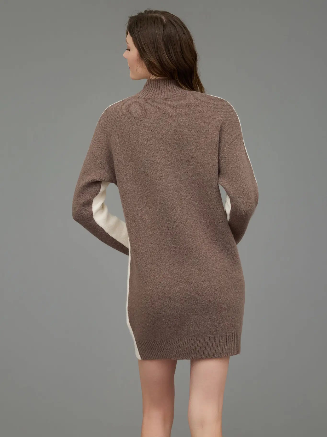 Colorblock Mock Neck Long Sleeve Sweater Dress