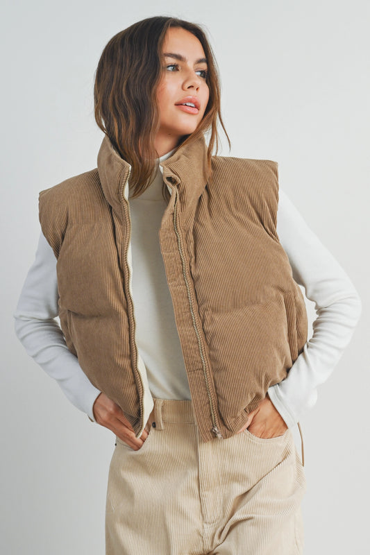 Adoreme Corduroy Puffer Vest Camel/Ivory