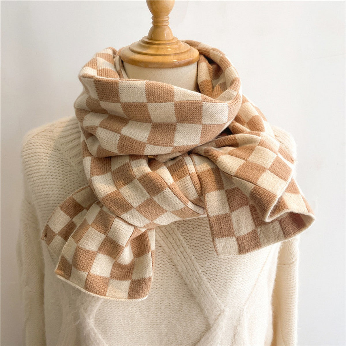 Small Square Plaid Autumn and Winter SCARF-Brown