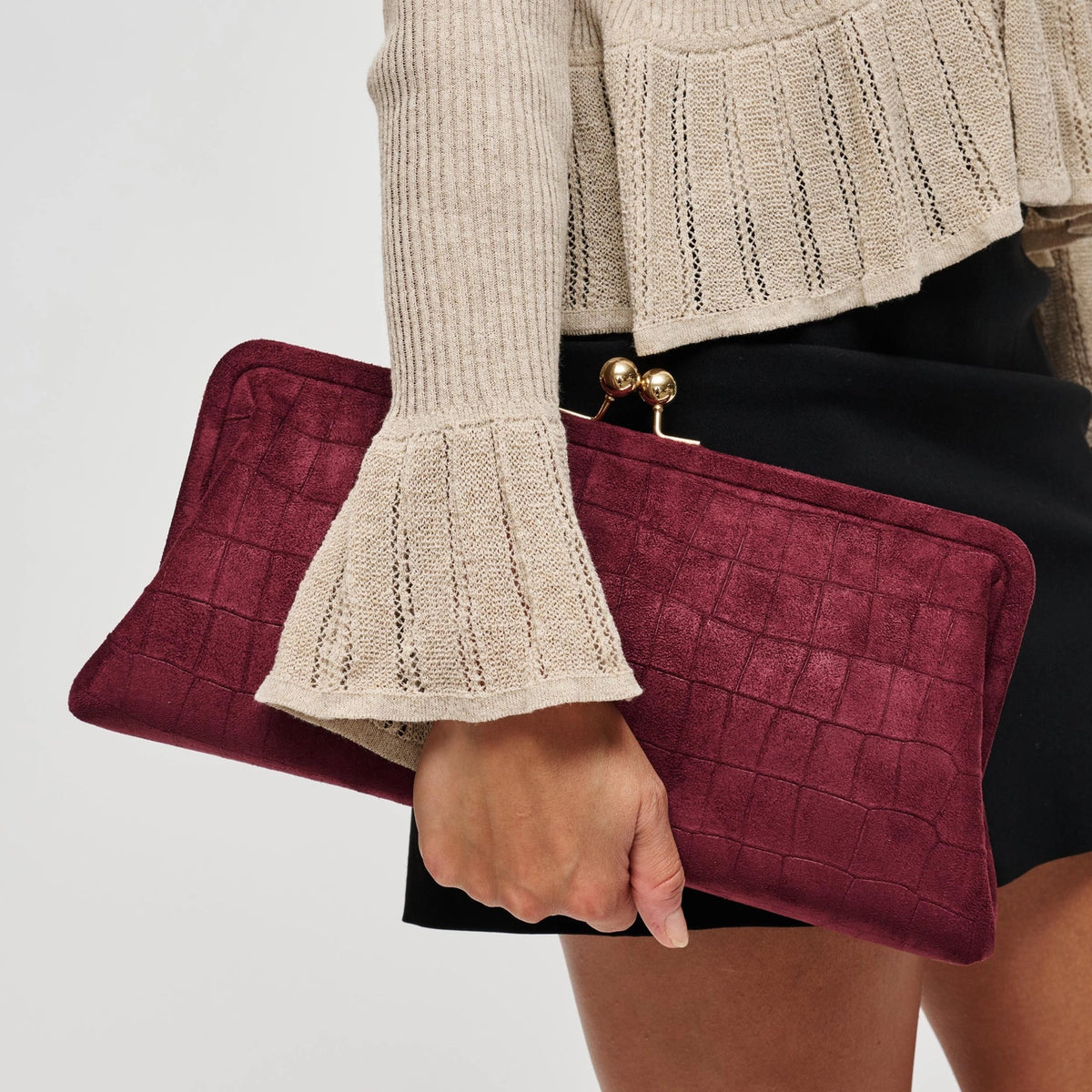 Kristin Faux Suede Clutch - Burgundy
