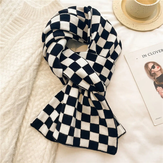 Small Square Plaid Autumn and Winter SCARF-Black