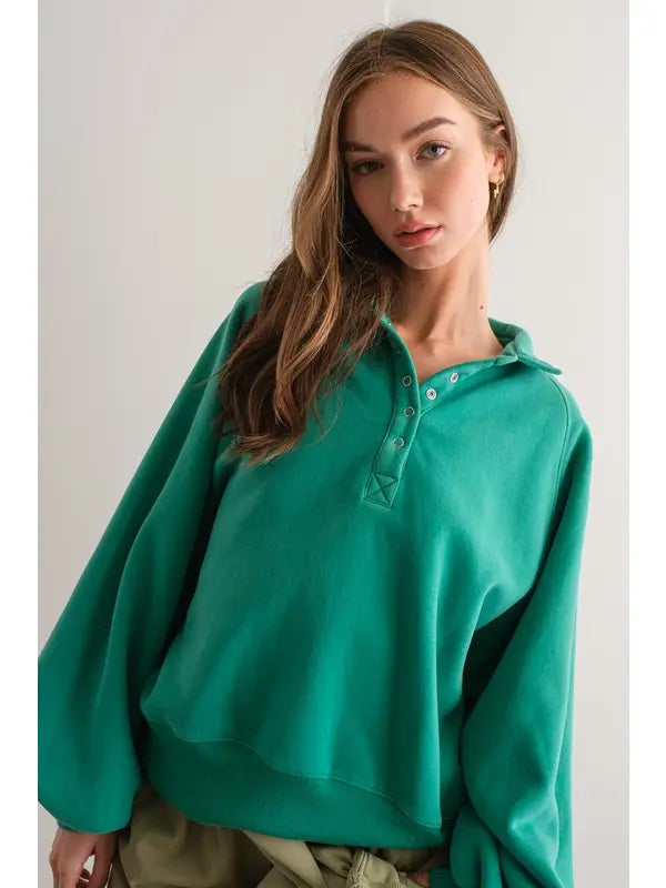 Piper Snap Button Collared Sweater - Green