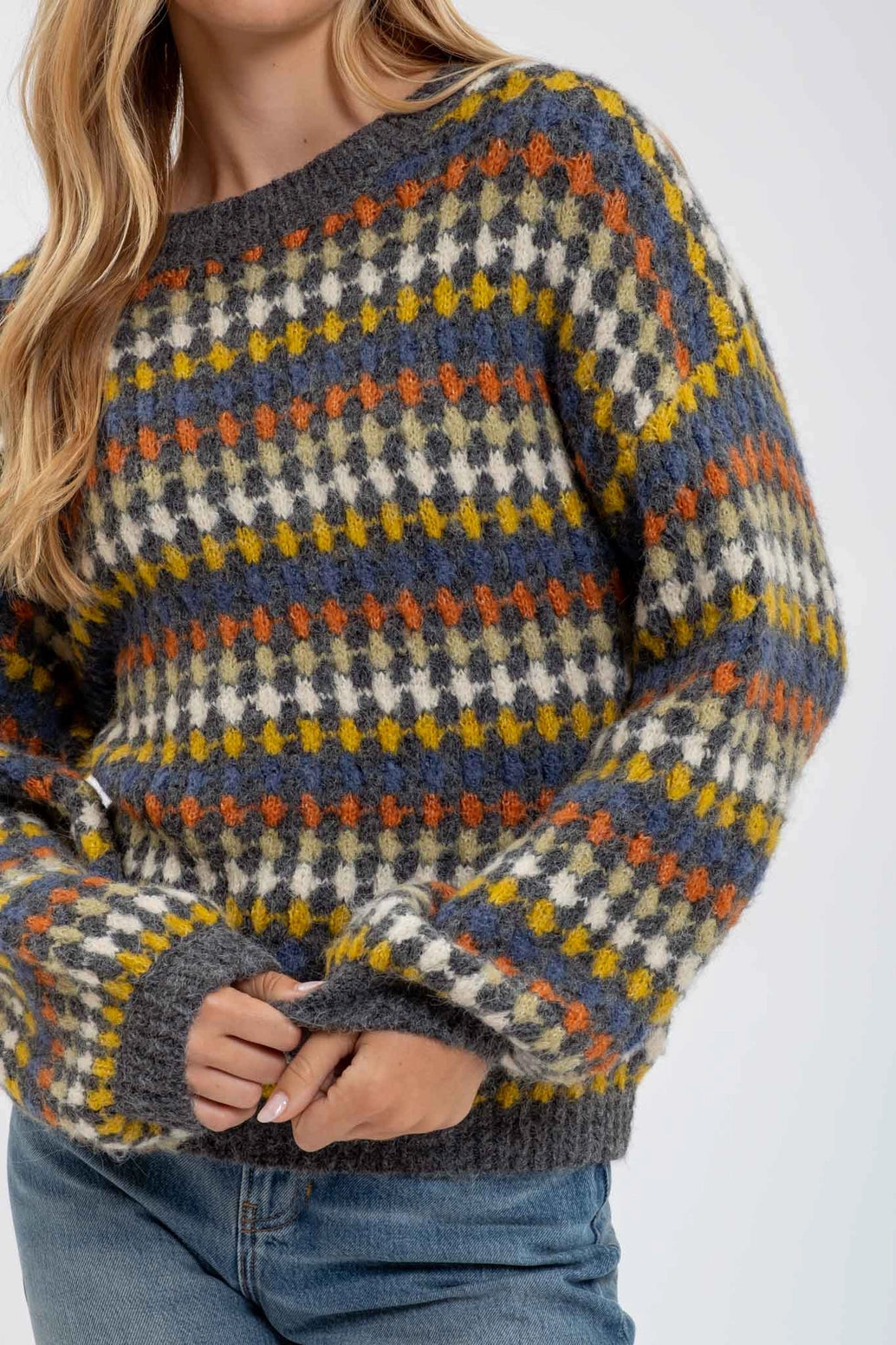 Multicolor Crewneck Knit Pullover Sweater