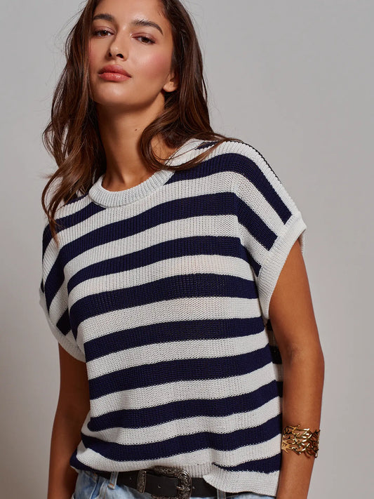 Vanessa Navy Striped Knit Top