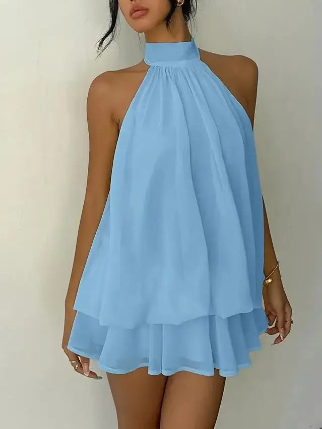 Darby Tiered Chiffon Dress - Light Blue