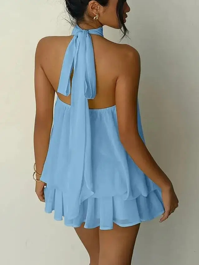 Darby Tiered Chiffon Dress - Light Blue