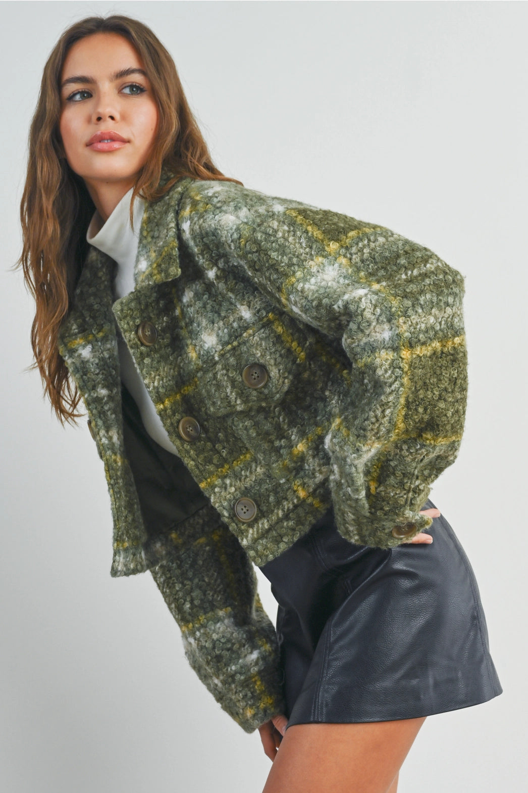 Plaid Pocket Fall Shacket Olive