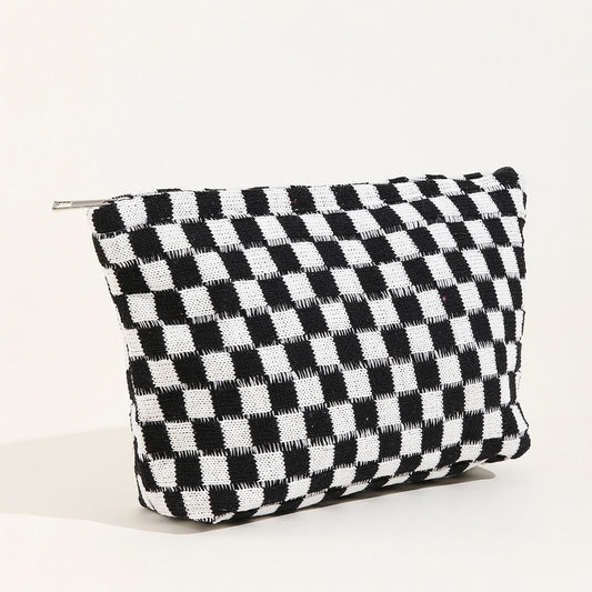 Large Plaid Wash Bag Cosmetic BAG- Black and White