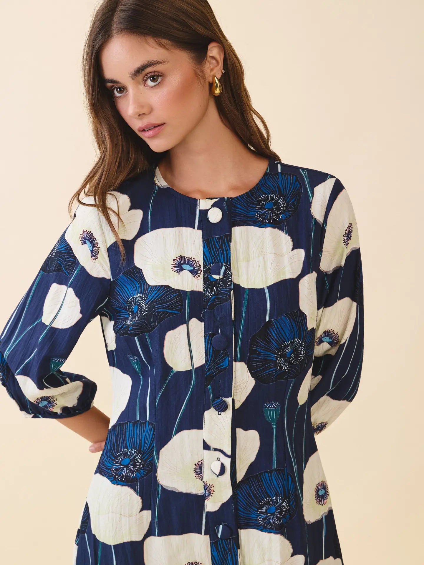 Hattie Bold Floral Print Button Down Dress