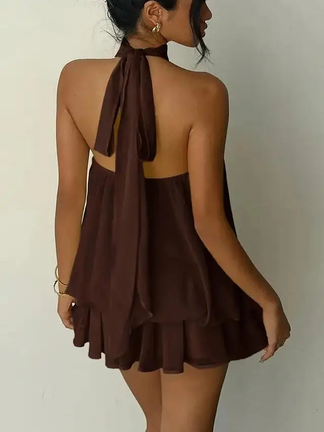 Darby Tiered Chiffon Dress - Brown