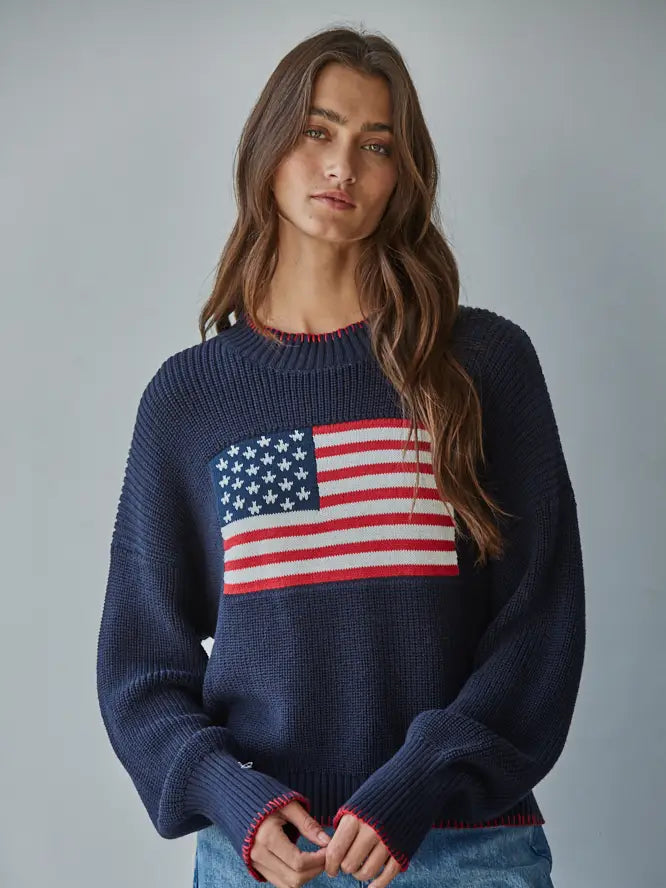 Knit American Flag Sweater - Navy