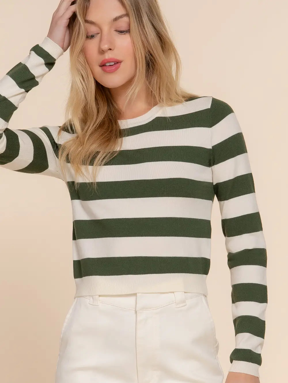Crew Neck Fitted Sweater - Olive