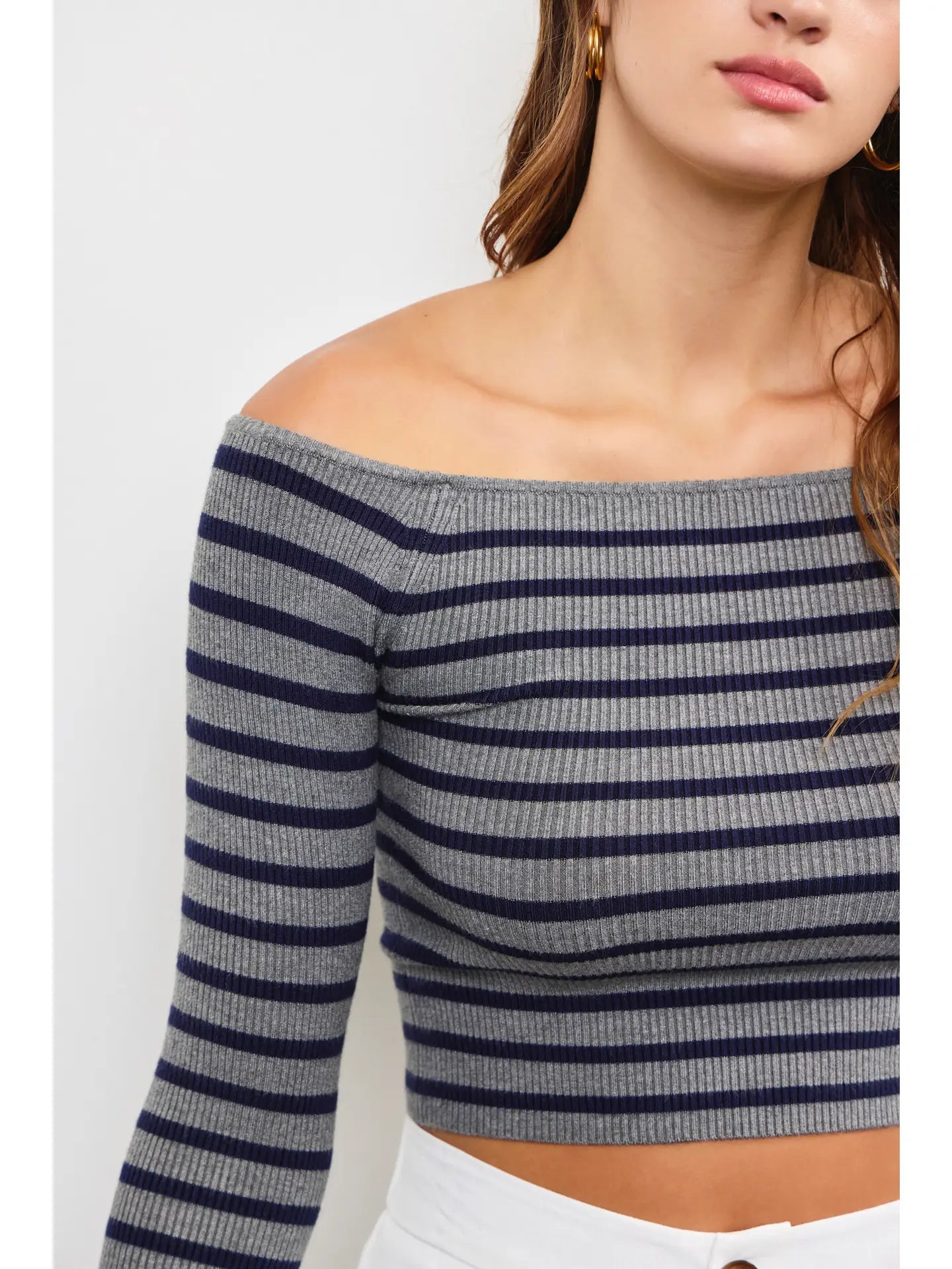 Off The Shoulder Striped Knit Top