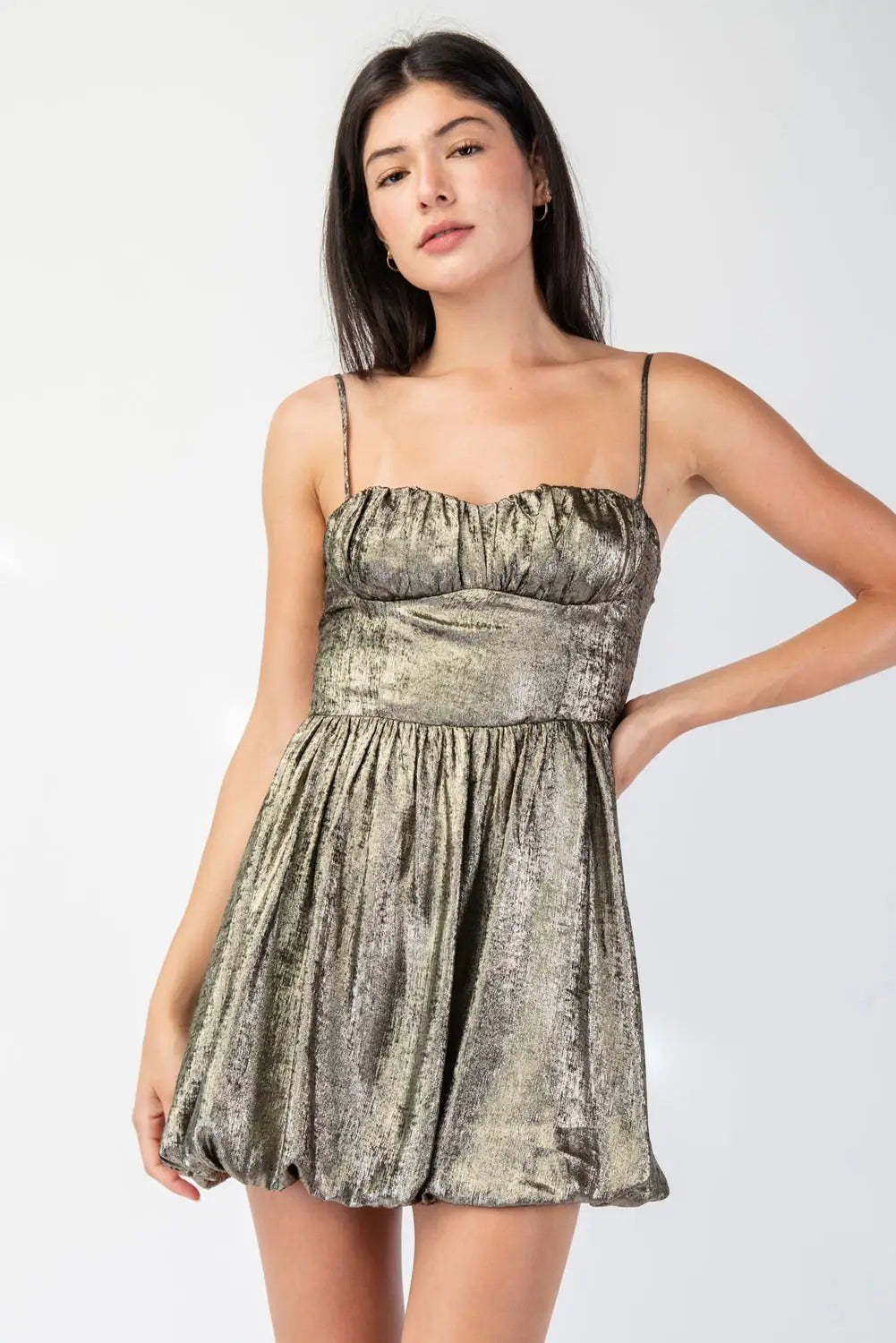 Megan Metallic Satin Bubble Hem Mini Dress