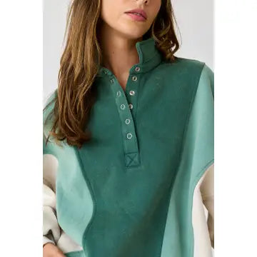 Piper Snap Button Collared Sweater - Color Block Green