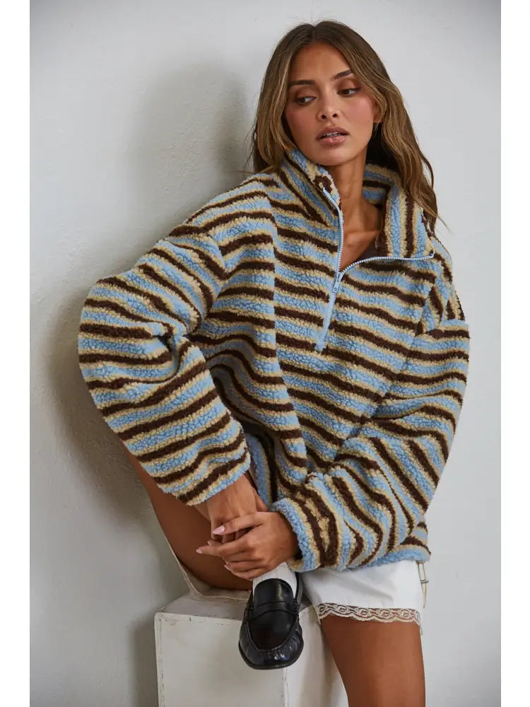 Relaxed Sherpa Striped Half Zip