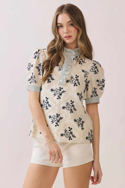 Juliette Embroidered Puff Sleeve Top
