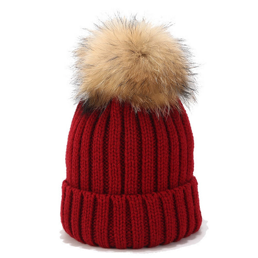 Outdoor Warm Wool Ball Knitted HAT-Red