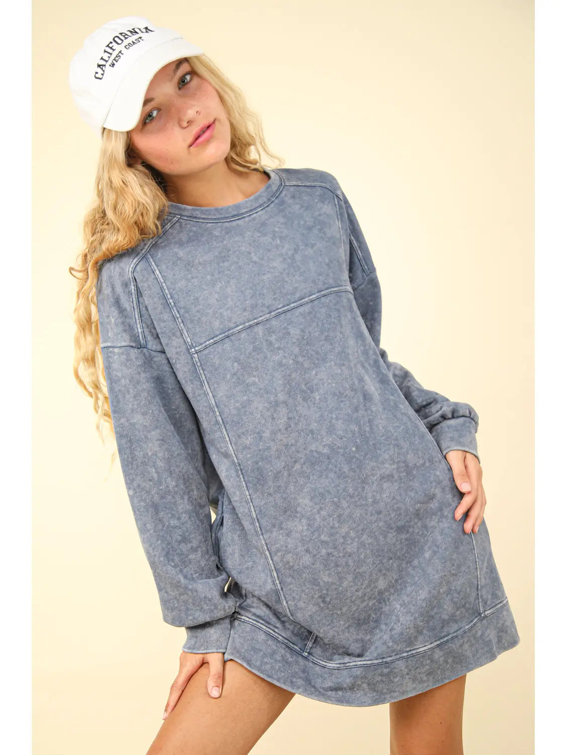 Mineral Washed Oversized Knit Sweatshirt Dress