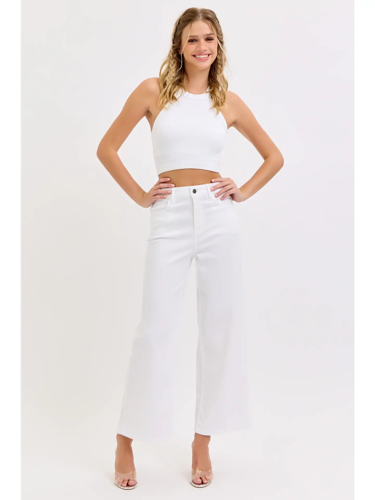 High Rise Cropped White Jeans