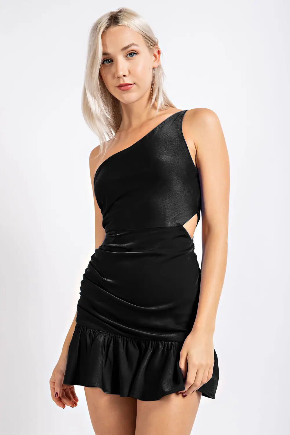 Caroline Satin One Shoulder Mini Dress Ruched
