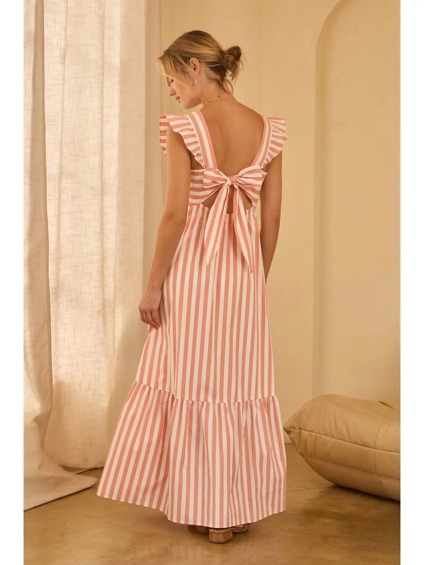 Sleeveless Striped Maxi Dress - Melon