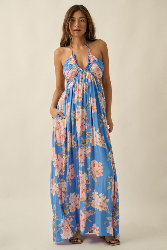 Mia Floral-Print Halter Maxi Dress