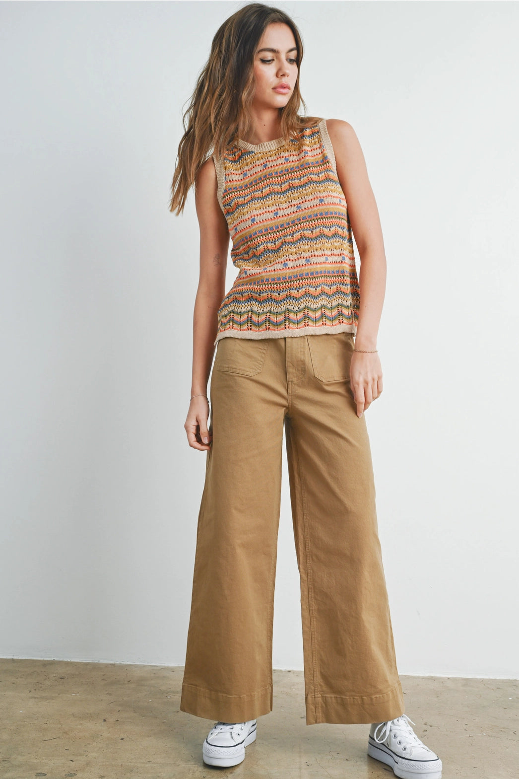 Wide Leg Long Length Pants Khaki