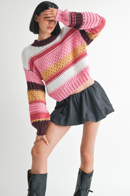Bella Mock Neck Striped Sweater