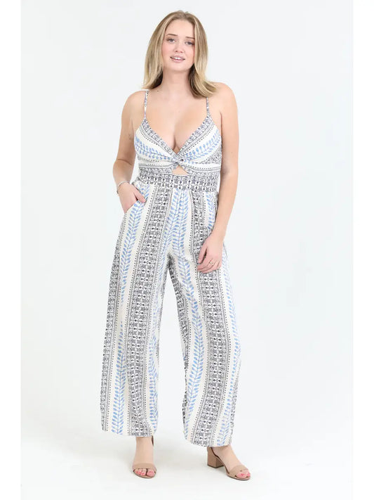 V Neck Twist Front Cut Out Jumpsuit-