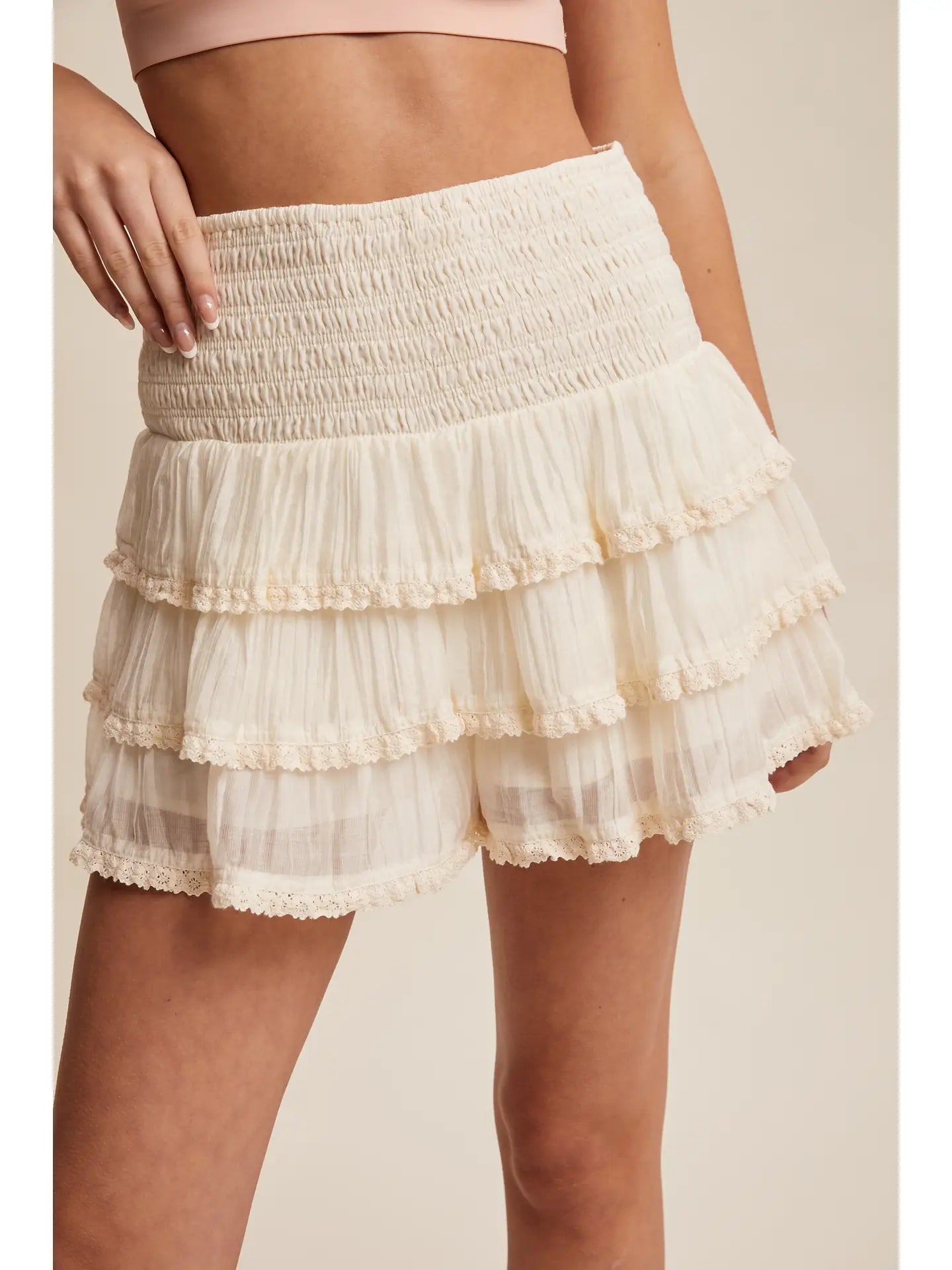 Tiered Ruffle Lace Skort - Ivory